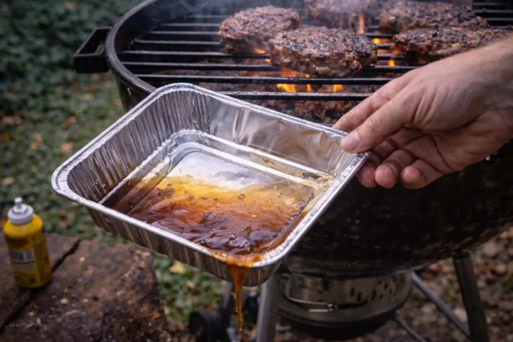 Druipend vet geeft vetvlammen op de barbecue