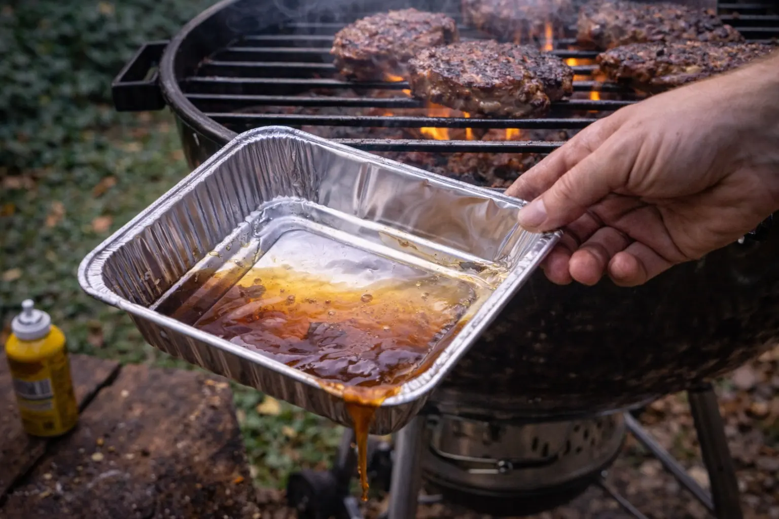 Druipend vet geeft vetvlammen op de barbecue