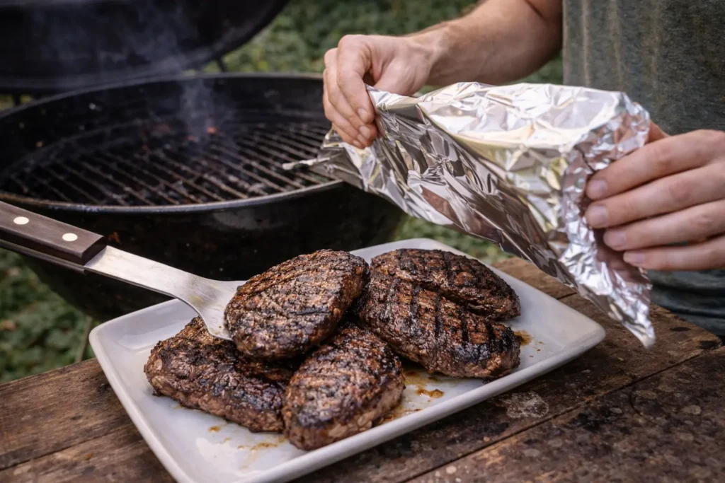 Laat het vlees altijd even rusten als deze van de bbq komt.