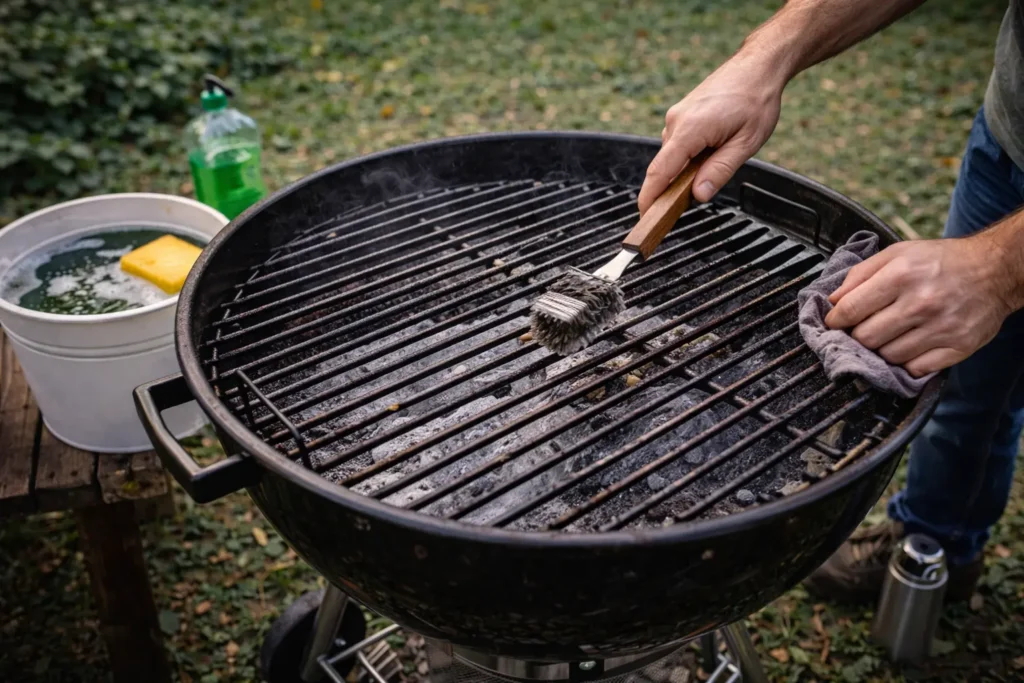 Het schoonmaken van het rooster hoort bij goed onderhoud van de barbecue