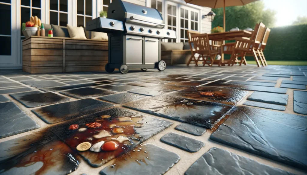 Vlekken op de stoeptegels na een barbecue