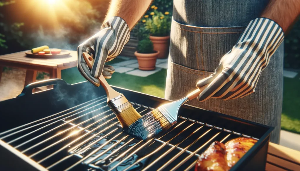 Het invetten van het barbecue rooster
