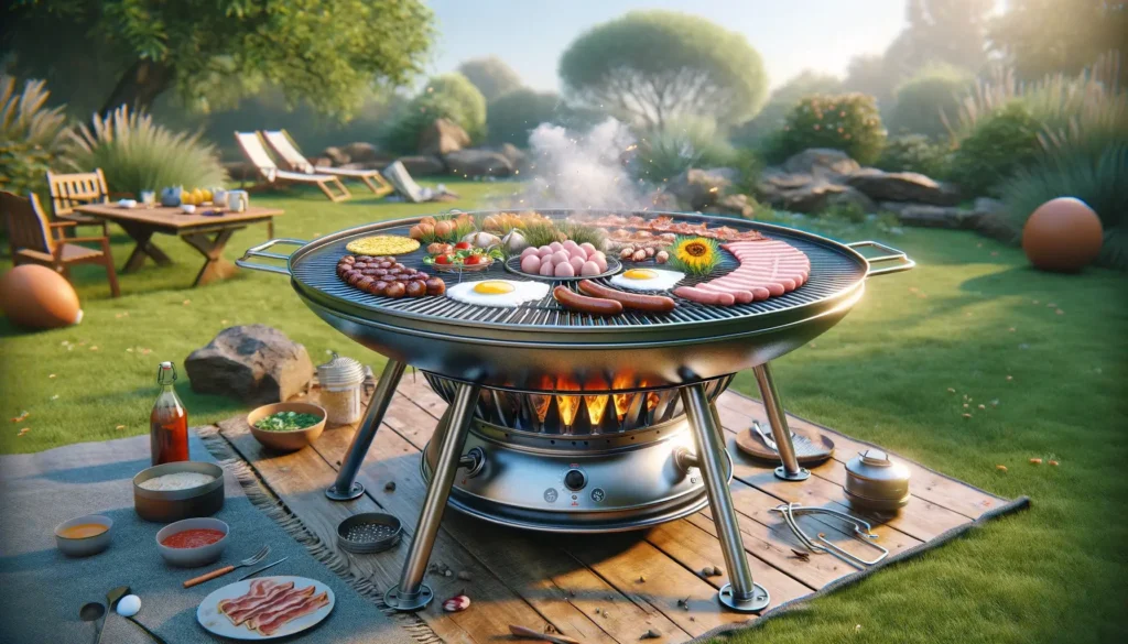 Weergave van een skottelbraai, die dus anders werkt dan de traditionele bbq